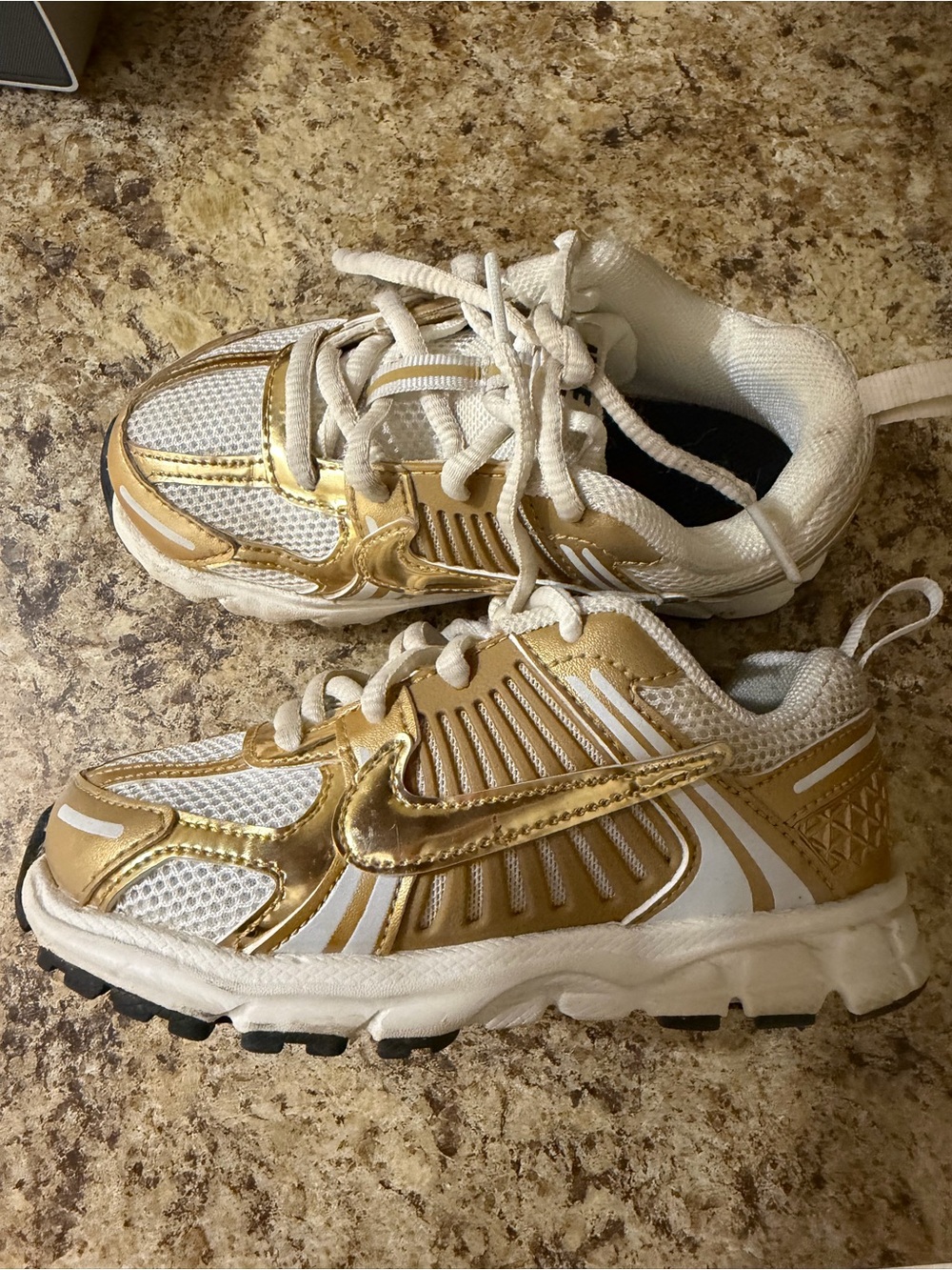 Nike White and Gold Kids Athletic Sneakers